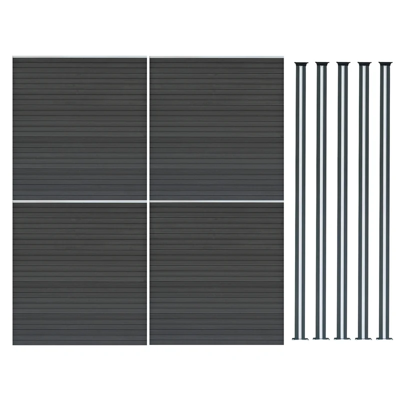 Kit Clôture Composite 4 Panneaux & 5 Poteaux à LED - Gris
