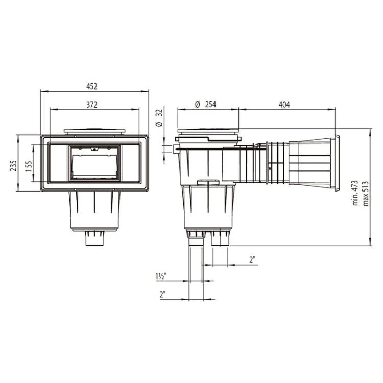 AstralPool - Skimmer 17,5L boca ancha con alargo tapa cuadrada para piscina de hormigón