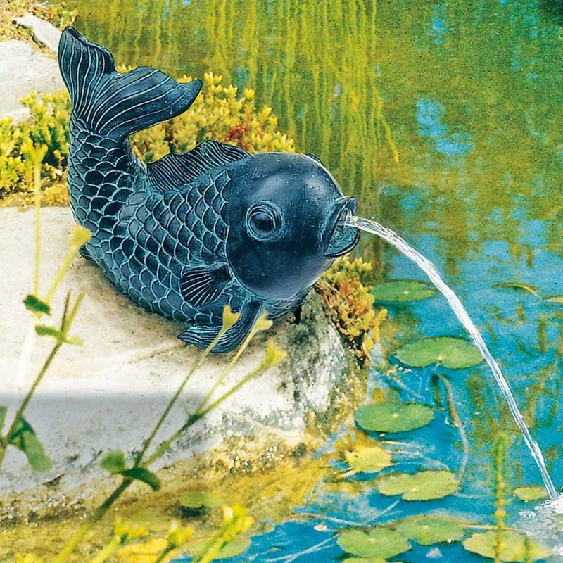 Statue de Bassin Poisson Cracheur d’Eau Décor Bronze