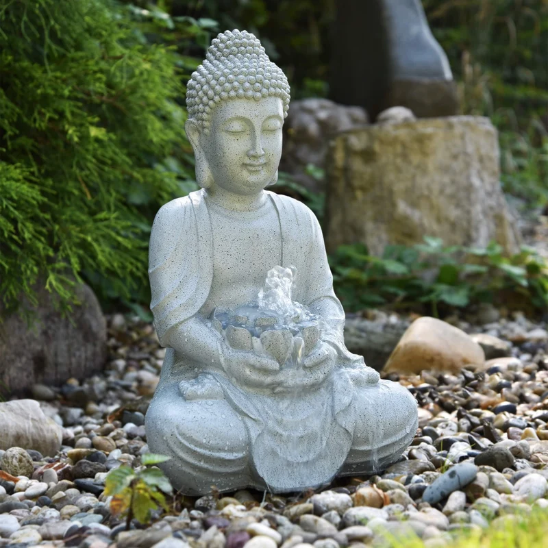 Statue de Bassin Budha Temple Décoratif 31 x 24 x 48 cm – Figurine Zen pour Jardin et Étang