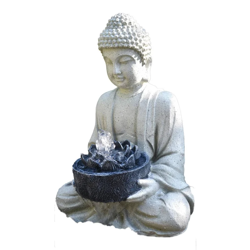 Statue de Bassin Temple Décoratif 37 x 31 x 50 cm – Grande Figurine Zen pour Jardin et Étang