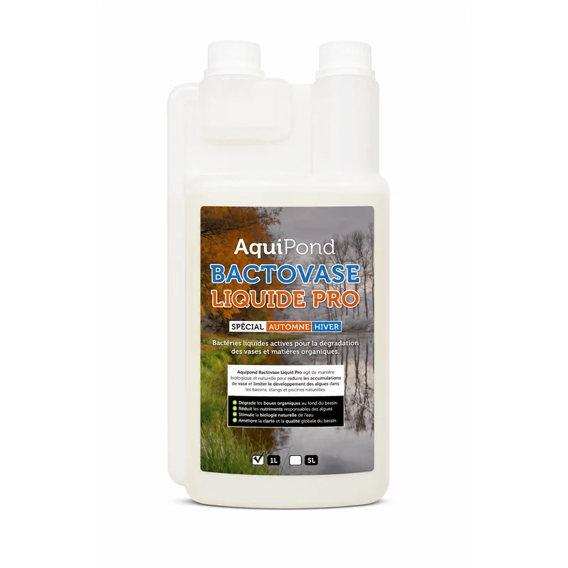 Aquipond Bactovase Liquide - 1L - Agit sur les algues et la vase - Bactéries d'automne - Traite 20M³
