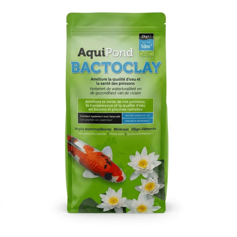 Aquipond BactoClay Argile Montmorillonite 2kg – Améliore la qualité d’eau et la santé des carpes koïs