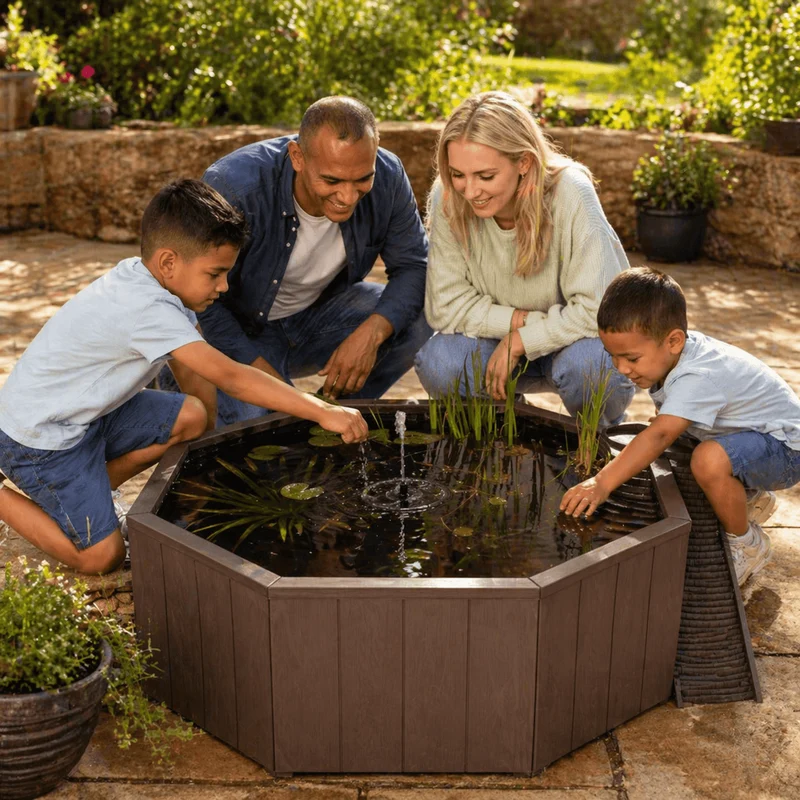 Bassin hors sol de 190L - Kit complet avec jet d'eau solaire & bac de plante + échelle à grenouille - Aquigarden