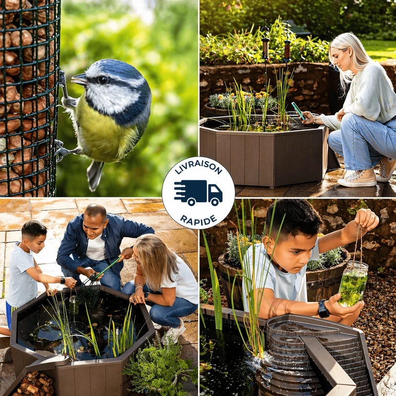 Bassin hors sol de 190L - Kit complet avec jet d'eau solaire & bac de plante + échelle à grenouille - Aquigarden