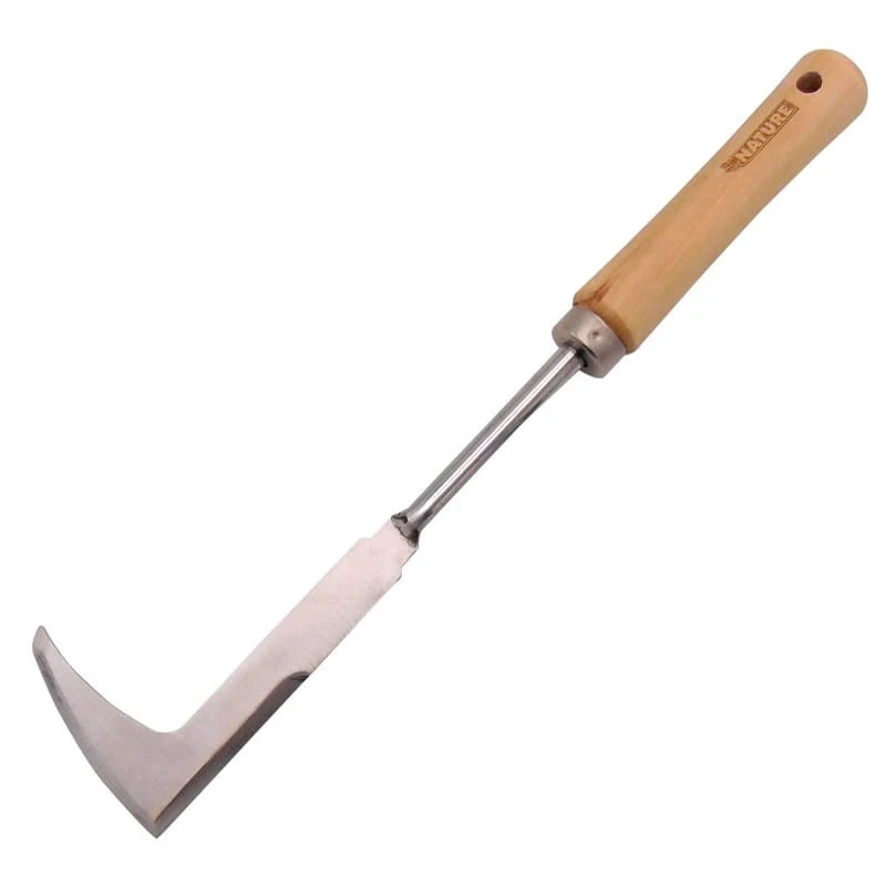 Couteau grattoir pour terrasse - désherbage entre les dalles/pavés - avec manche (H12,5 cm) en bois de saule FSC® et acier inoxydable 410 - H31,5 x 7 cm