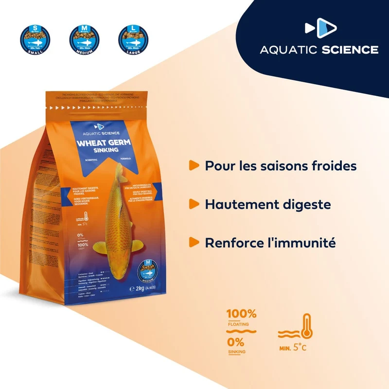 Wheat Germ MEDIUM Coulant 5kg - Aquatic Science - Adapté pour la préparation ou la récupération de l’hiver