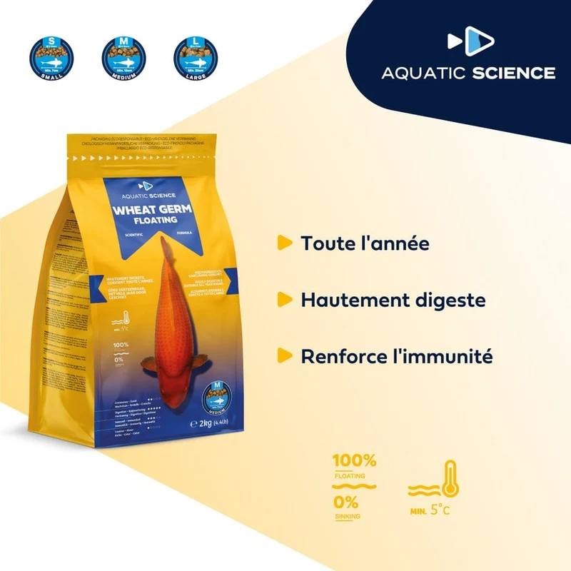 Wheat Germ SMALL Flottant 2kg - Aquatic Science - Adapté pour la préparation ou la récupération de l’hiver