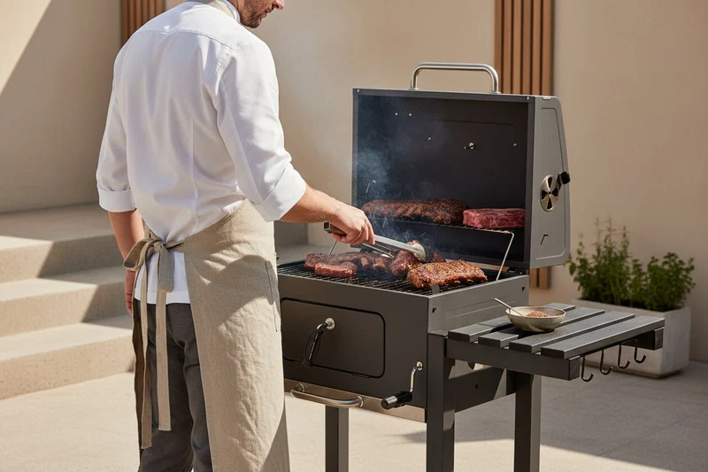 Barbacoa de carbón con ruedas para jardín y terraza con parrilla 57x42 cm