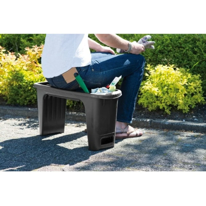 Tabouret agenouilloire - 2 positions : assis et à genoux incl. mousse - PP recyclé, coloris gris - H34 x 65,5 x 25 cm