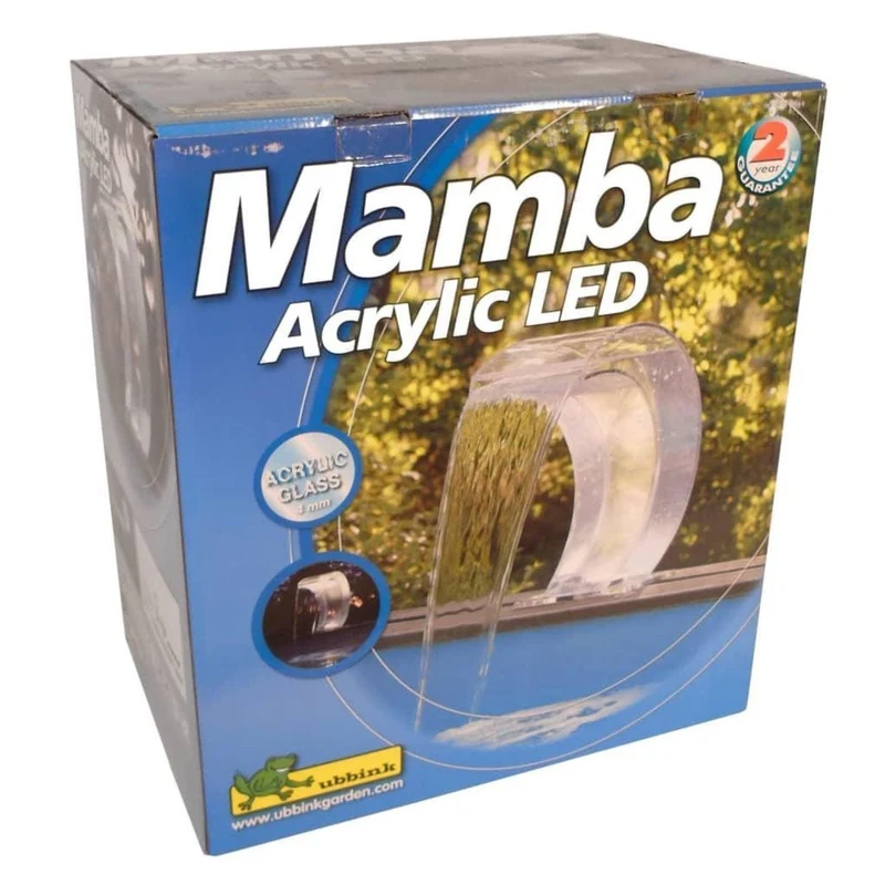 MAMBA® Acrylic LED - cascade Piscine - Acryl 4mm, incl. accessoires de raccordement 1 ½" - LED ring 1x21 blanc froid, transfo AC 12V/DE-06-12W, Lumen 185, EEK A+, 2,5 Watt - H54 x 47,5 x 30 cm