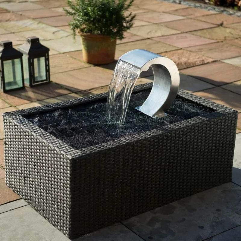 MAMBA® S LED - cascade Etang & Piscine - inox 316L, incl. accessoires de raccordement 1" - LED strip 14 cm 1x9 blanc froid, transfo AC 12V/DE-06-12W, Lumen 60, EEK A+, 1 Watt - H24 x 27,5 x 13,5 cm