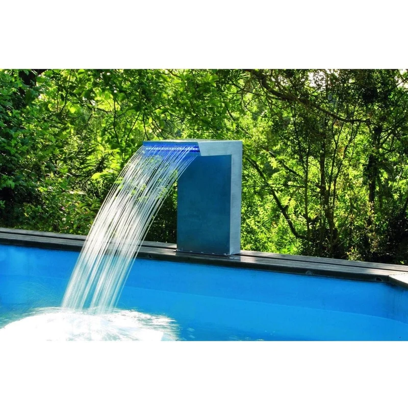 STRAIGHT LED - cascade Etang & Piscine - inox 316L, incl. accessoires de raccordement 1 ½" - LED strip 30 cm 1x20 bleu, transfo AC 12V/DE-06-12W, Lumen 180, EEK A+, 2,5 Watt - H54 x 30 x 42 cm
