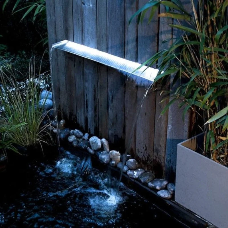Niagara® Wall 90 LED - lame d'eau - Inox 316L avec raccords filetés Ø25 mm/1" - LED strip 90 cm 1x62 blanc froid, transfo AC 12V/DE-06-12W, Lumen 420, EEK A+, 7 Watt - H10 x 90 x 20 cm