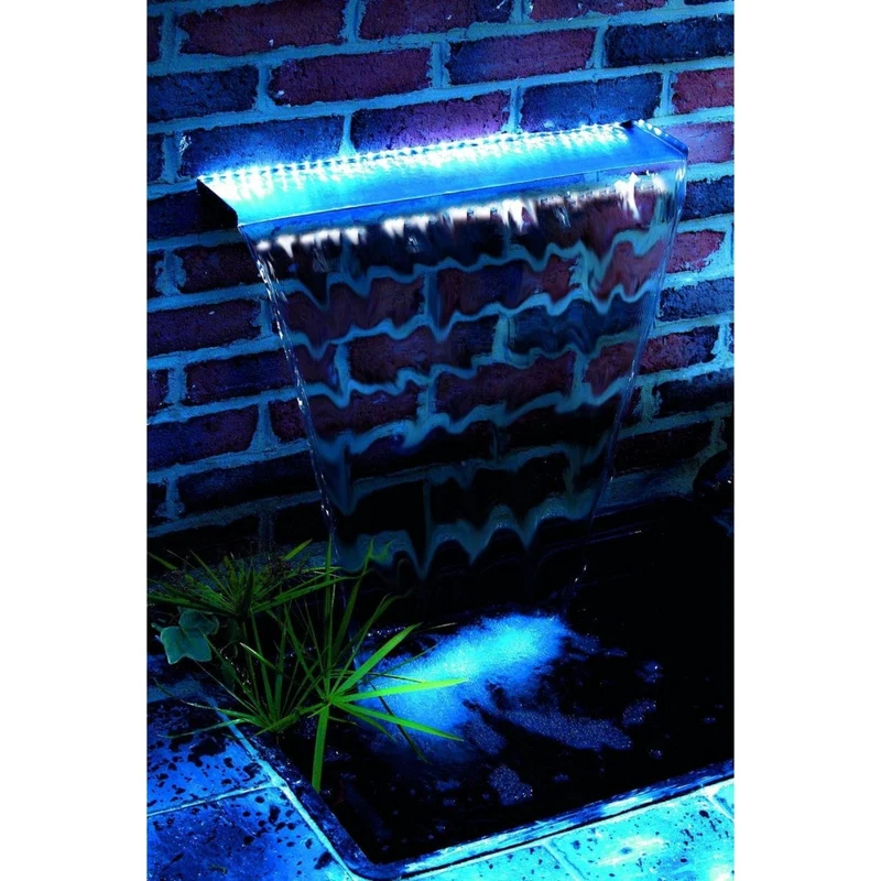 Niagara® Wall 60 LED - lame d'eau - Inox 316L avec raccords filetés Ø25 mm/1" - LED strip 60 cm 1x35 blanc froid, transfo AC 12V/DE-06-12W, Lumen 240, EEK A+, 4 Watt - H10 x 60 x 20 cm