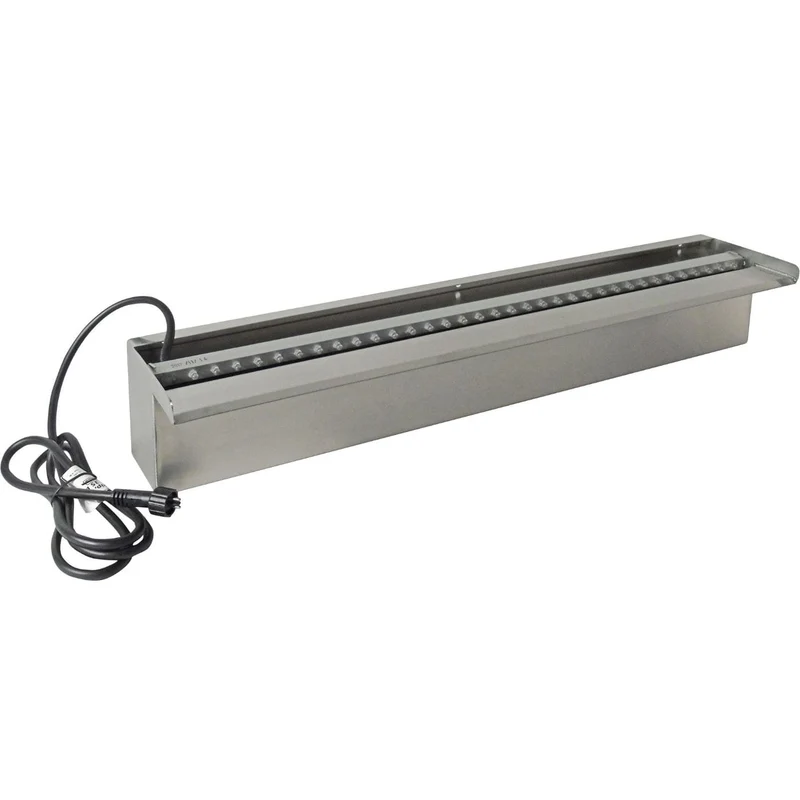 Niagara® 60 LED - lame d'eau - Inox 304 avec raccords filetés Ø25 mm/1" - LED strip 60 cm 1x35 blanc froid, transfo AC 12V/DE-06-12W, Lumen 240, EEK A+, 4 Watt - H10 x 60 x 12,5 cm