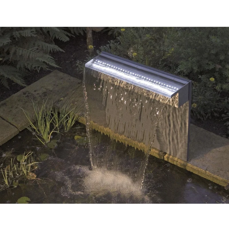 Niagara® 30 LED - lame d'eau - Inox 304 avec raccords filetés Ø25 mm/1" - LED strip 30 cm 1x20 blanc froid, transfo AC 12V/DE-06-12W, Lumen 180, EEK A+, 2,5 Watt - H10 x 30 x 12,5 cm