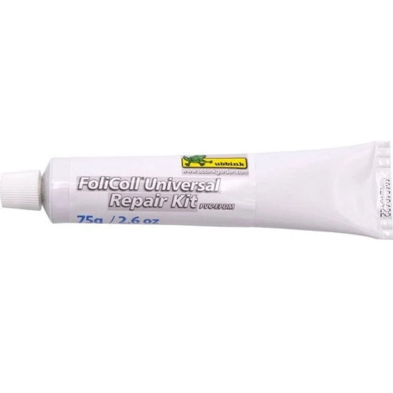 FoliColl Universal PVC-EPDM / Repair Kit - colle ou colmate sous/hors l'eau pour bâches de bassin Aqualiner-PVC ou Aquaflexiliner-EPDM, surface de pose +/- 3m², exempt de solvants, isocyanates et silicone. Livré avec son patch prédécoupé (Aqualiner® PVC -