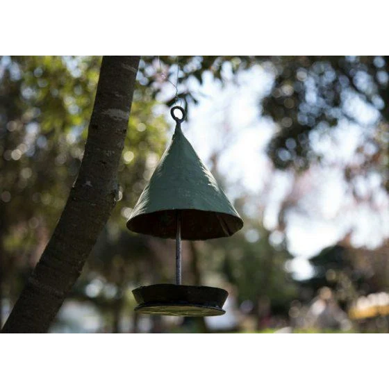 Mangeoire à suspendre verte sans oiseau - Accessoire décoratif pour oiseaux