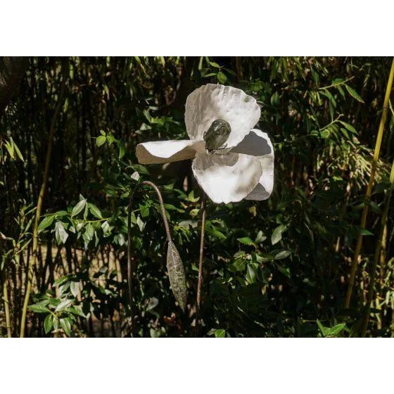 Pavot blanc & bouton géant - Végétal décoratif en métal recyclé