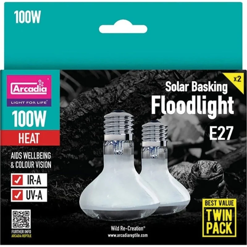 ARCADIA SOLAR BASKING FLOODLIGHT 100 WATT TWIN PACK