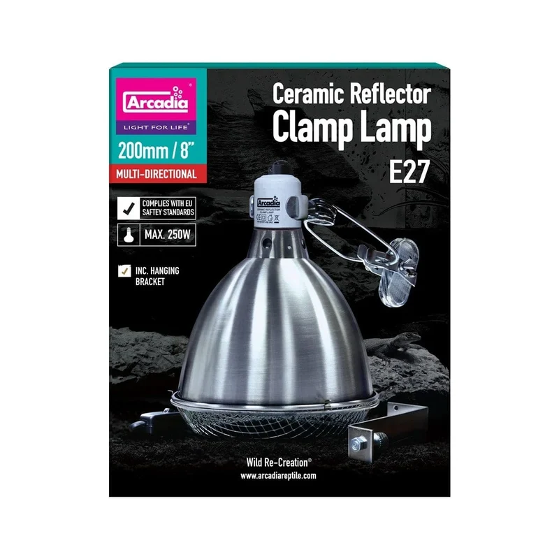 ARCADIA REFLECTOR CLAMP LAMP WITH CERAMIC HOLDER E27 20CM STAINLESS STEEL