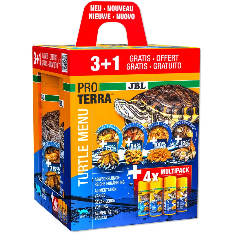 ProTerra JBL Turtule Menu -Assortiment de 4 types de nourriture pour toutes les tortues d'eau et cistudes