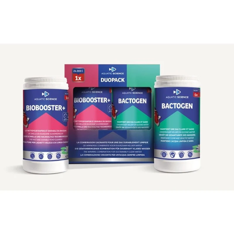 Duo Pack 24000 – Biobooster+ & Bactogen – Micro-organismes et filtration active / Biobooster 24M³ & Bactogen 40M³