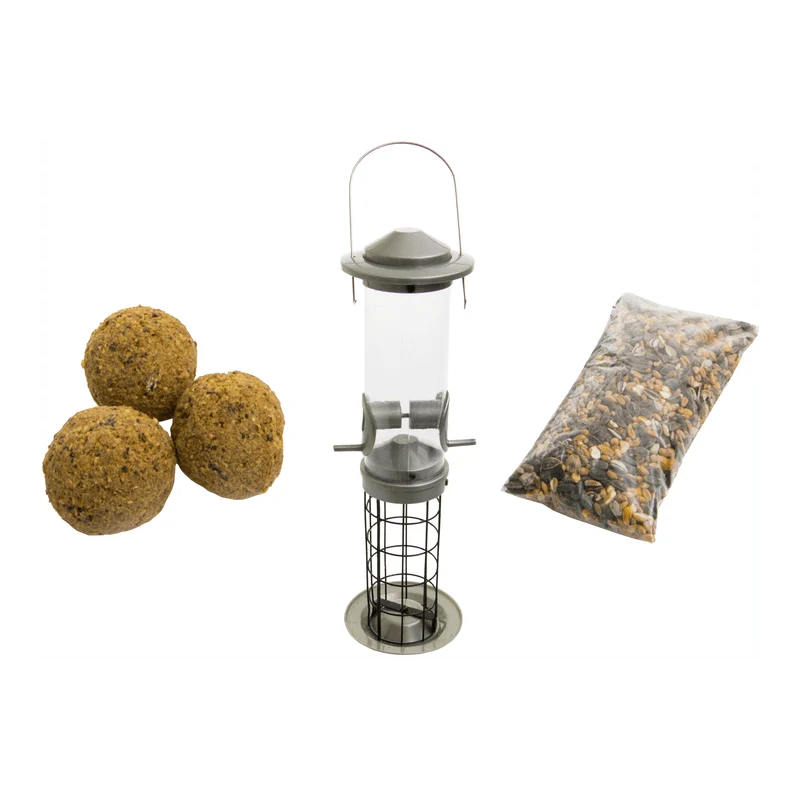 Set de Mangeoire Double + Nourritures & Boules - Mangeoire pour oiseaux sauvages