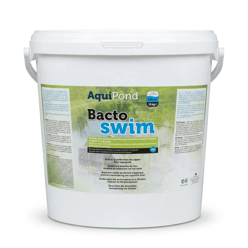 Aquipond BactoSwim Bactéries pour Piscine Naturelle – 10 Kg – Favorise un environnement équilibré pour limiter naturellement la présence d’algues et de vase – Convient aux piscines de 50 à 100 m²