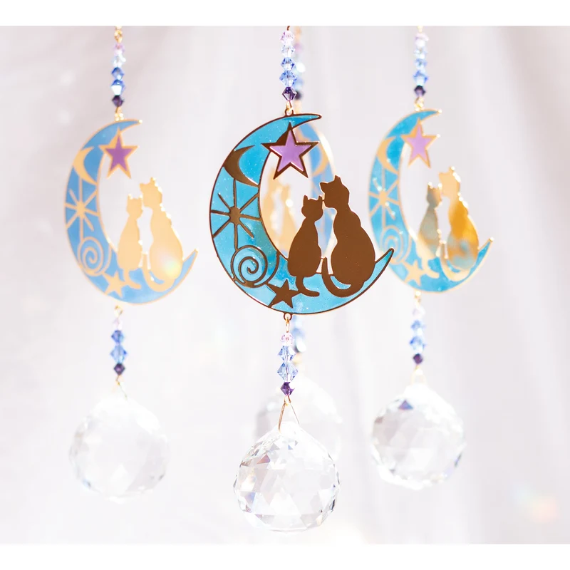 Cristal Feng Shui Deux Chats sur la Lune