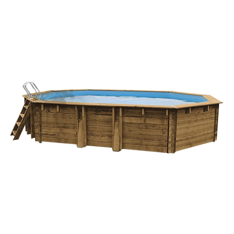 Piscina elevada de madera GRE Safran 2 ovalada 620x395x136 - Ref. 7900892