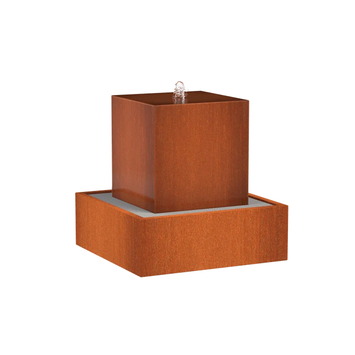Table d'eau en bloc en acier corten 70 x 70 x 70CM - Avec LED
