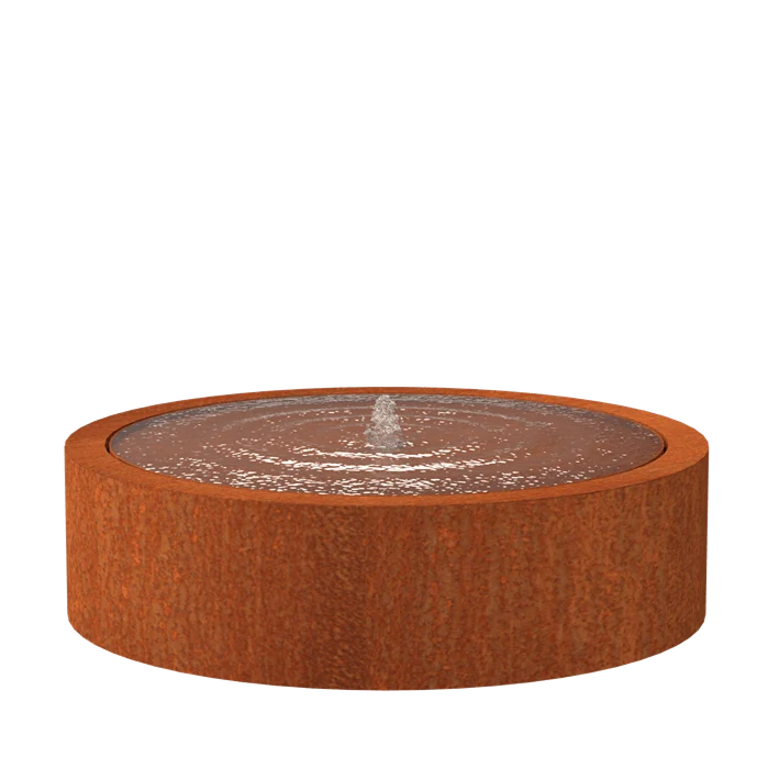 Table d'eau rond en acier corten 145 x 40CM - Avec 1 fontaine + LED