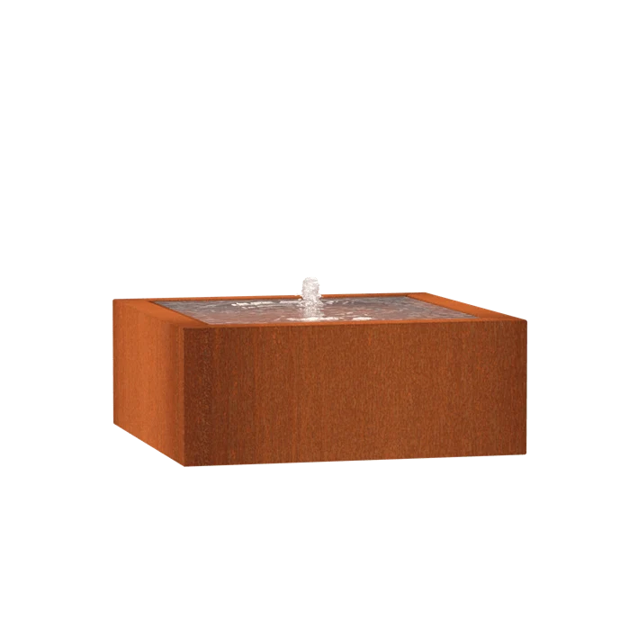 Table d'eau en acier corten 100 x 100 x 40CM - Avec 1 fontaine + LED