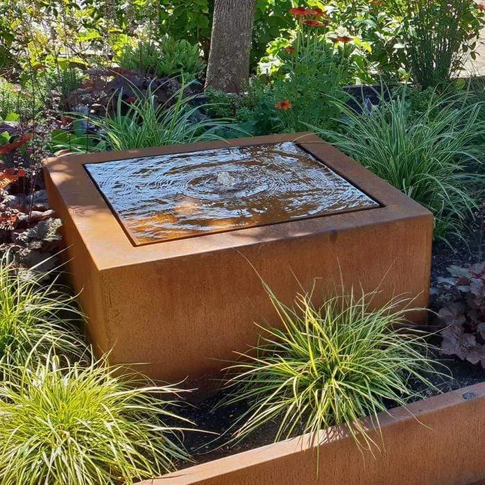 Table d'eau en acier corten 300 x 100 x 40CM - Avec 3 fontaines + LED