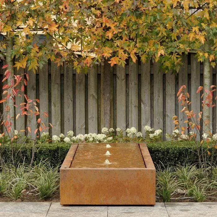 Table d'eau en acier corten 400 x 100 x 40CM - Avec 4 fontaines + LED
