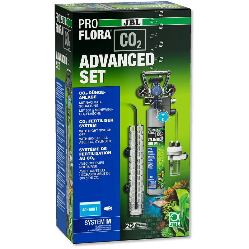 JBL PROFLORA CO2 ADVANCED SET M Kit complet de fertilisation au CO2, avec 2 manomètres, coupure nocturne et bouteille rechargeable pour des plantes d’aquarium vigoureuses et belles.