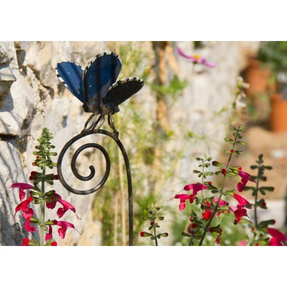 Tuteur Papillon Bleu - Oiseau décoratif en métal recyclé