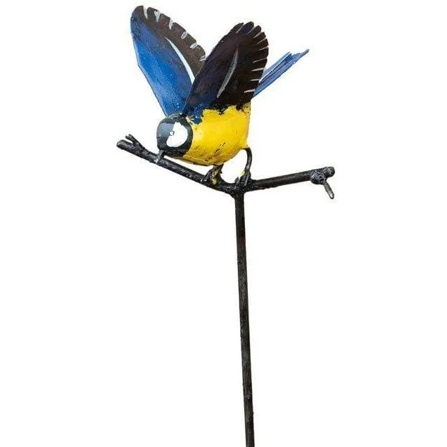 Tuteur Mésange ailes ouvertes - Oiseau décoratif en métal recyclé