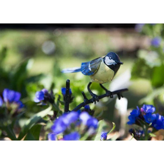 Tuteur jardinière Mésange - Oiseau décoratif en métal recyclé
