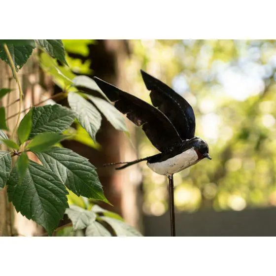Tuteur hirondelle ailes ouvertes - Oiseau décoratif en métal recyclé