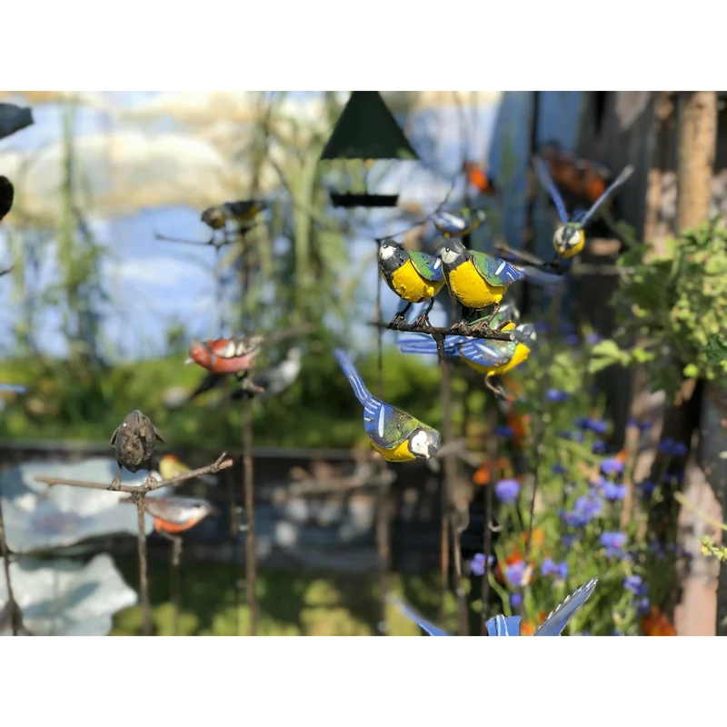 Tuteur couple de Mésange - Oiseau décoratif en métal recyclé