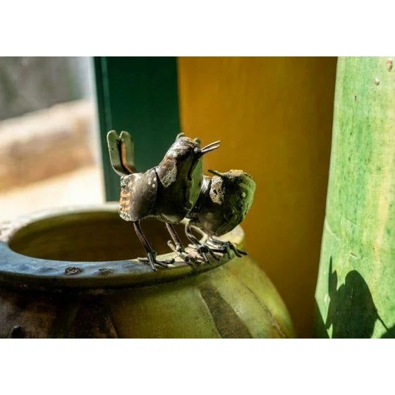 Troglodyte mignon – Couple - Oiseau décoratif en métal recyclé