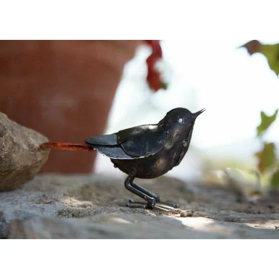 Rouge queue - Oiseau décoratif en métal recyclé