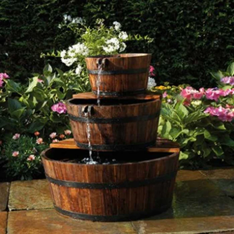 Edinburgh - Fontaine avec Tonneaux en bois - Cascade en kit avec Pompe & Tuyau