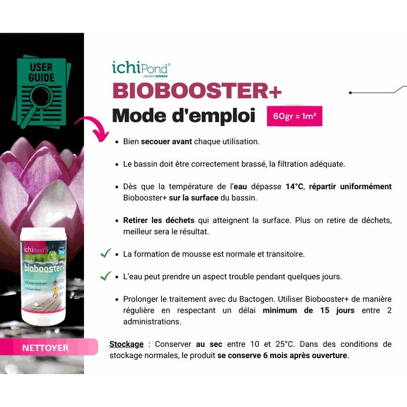 Biobooster+ pour 500m³ - Le nettoyeur du bassin - Contre les algues et la vase