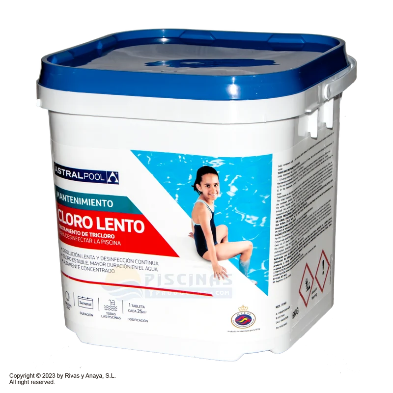 Cloro lento tabletas 250 g Astralpool. 5 kg.