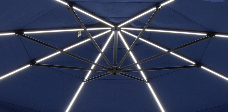 Parasol Cantilever Treasure Garden Starlux AKZ Plus 13’ Octogonal Silver Linen | Parasol Déporté avec Lumières Intégrées