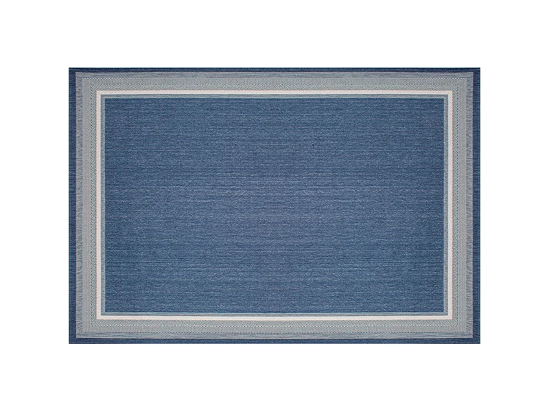 Tapis extérieur Seaside Harbor Blue – Tapis patio bleu avec bordure spa et naturel
